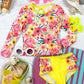 Hot Pink & Yellow floral rash guard swimsuit