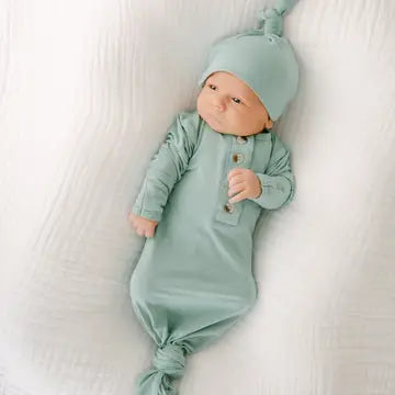 Mint Newborn Knotted Gown and Hat Set